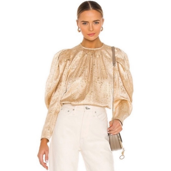 Ulla Johnson Metallic Gold Puff Sleeve Blouse ✨ - Picture 1 of 10
